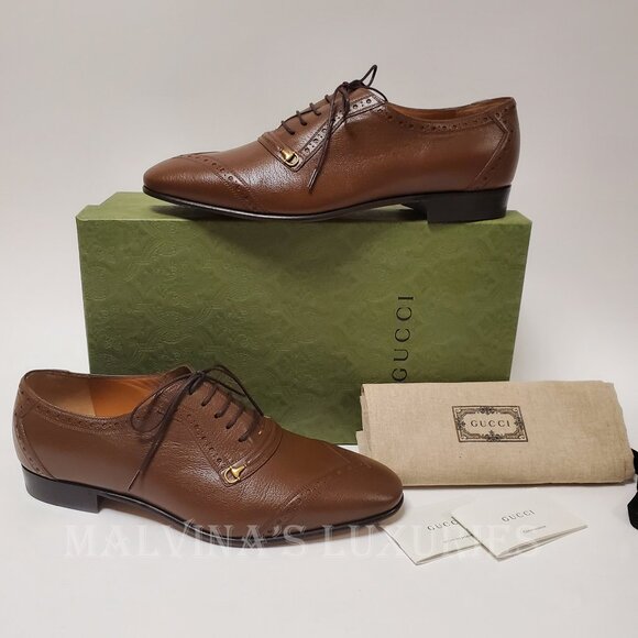 GUCCI SHOES MENS LACE-UP HALF HORSEBIT BROWN LEATHER sz 10 US 10.5 - Picture 13 of 15
